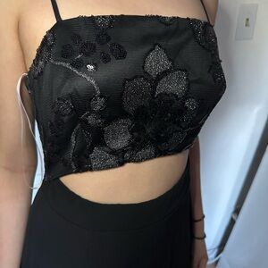 Black Floral Embellished Crop Top